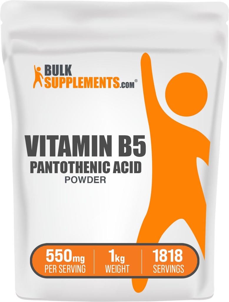 BulkSupplements.com Poudre de vitamine B5 - sous forme de pantothénate de calcium, vitamine B5 - sans gluten, 500mg de vitamine B5 acide pantothénique par portion, 5kg (11 lbs) (paquet de 5)