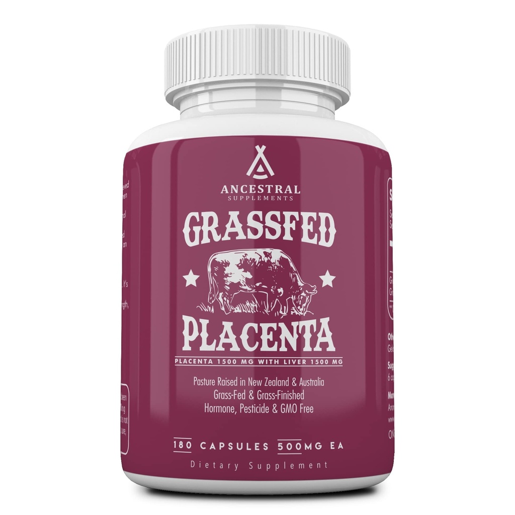 Suppléments ancestraux supplément de placenta herbe avec foie, contient des vitamines postpartum pour les femmes allaitant, favorise le soulagement de la ménopause, cellules souches soutenir l'élasticité de la peau, 180 capsules