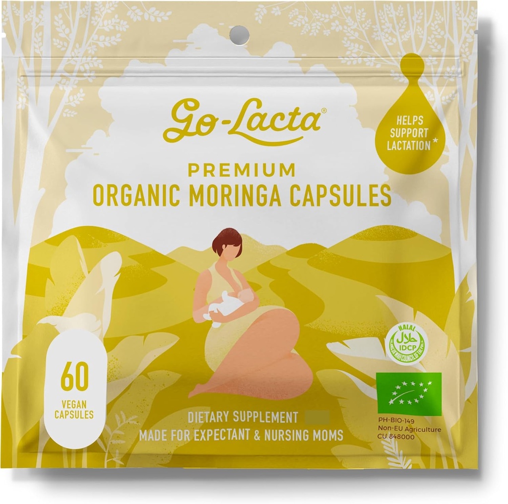 Go-Lacta® Capsules de moringa 100% bio pour les mamans allaitantes - 60 Capsules - Vitamines postnatales Pure Premium - Suppléments pour l'allaitement pour augmenter l'offre de lait - Vitamines postpartum pour les femmes