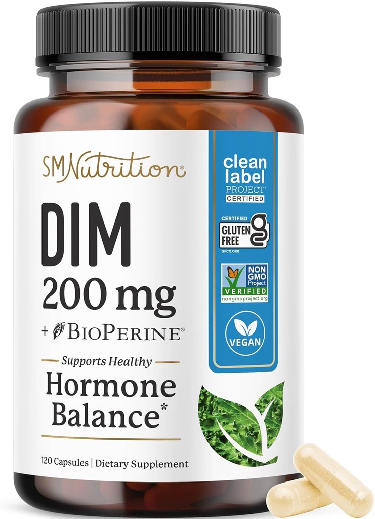 Supplément DIM 200 mg (120 Ct) Exclusion de l'équilibre œstrogène pour les femmes et les hommes Exclusion de l'équilibre hormonal, suppléments hormonaux à l'acné, ménopause, antioxydant et support PMS Exclusion non-OGM, végétalien, sans soja Supply de 4 mois