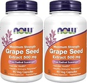 NOW Supplements, Grape Seed Extract, Maximum Strength 500 mg (a Highly Concentrated Extract with a Minimum of 90% Polyphenols), 90 Veg Capsules, Red/Brown, 0.25 pounds (Pack of 2)
