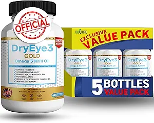 Oeil sec 3 Gold Omega 3 Huile de krill Extra Strength, 60 Softgels, Support des yeux secs, non-OGM, sans gluten, sans sucre (5)