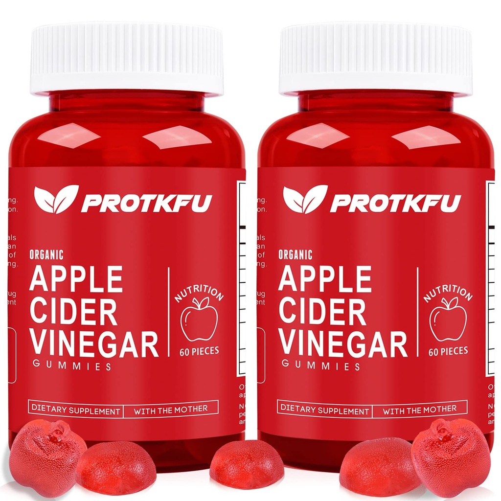 ProTKFU Gummes de vinaigre de cidre de pomme, 120 Compte Max Strength 1000mg Gummes de vinaigre de cidre de pomme avec vitamine B12 et B6, pour le métabolisme, la digestion, la désintoxication, la santé Gut & Immune, végétalien et non-OGM, sans gélatine