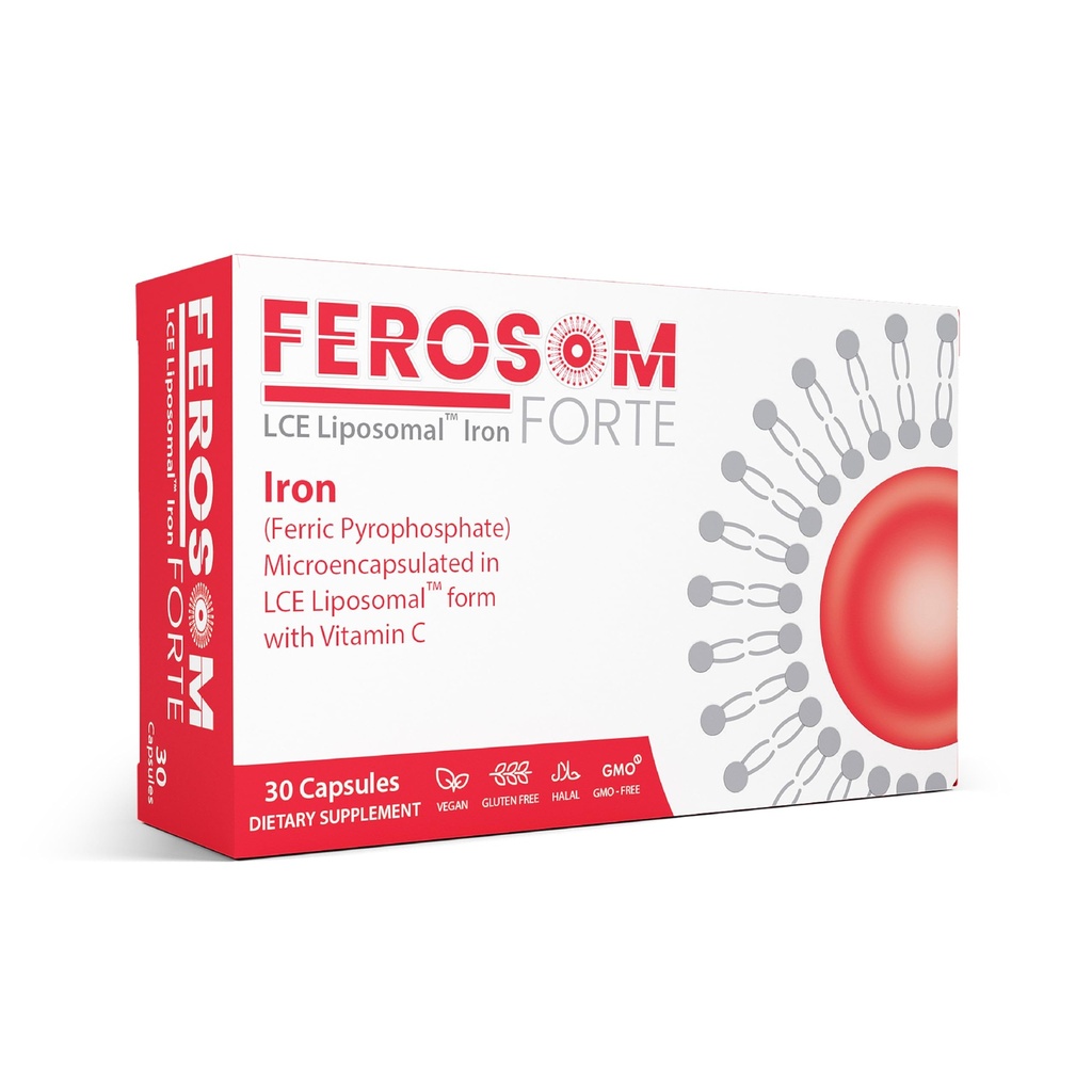 LCE Capsules de fer liposomiques – 30mg Fer élémentaire avec vitamine C – Supplément doux pour les femmes et les hommes – Capsules de végétalien faciles à avaler, 30 Compte