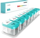 Daviky Large Weekly AM PM Pill Organizer - 7 jours, 2 fois par jour avec des compartiments extra grands pour les vitamines, la médecine, les suppléments (Cyan)
