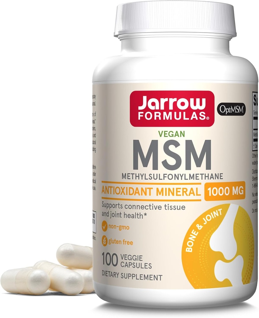 Formules de Jarrow MSM 1000 mg - 100 Capsules de Veggie - méthylsulfonylméthane - Source de soufre - Supplément alimentaire soutient et renforce les articulations - Jusqu'à 100 portions