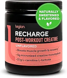 LÉGION Supplément de recharge après l'entraînement - Tous les muscles naturels Constructeur et boisson de récupération avec micronisé créatine monohydraté naturellement sucré et aromatisé (non aromatisé, 60 portions, paquet de 1)