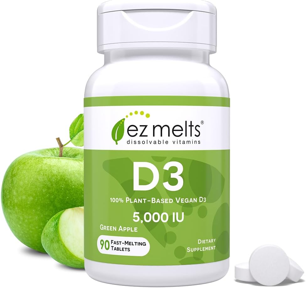 EZ Melts Vitamine dissolvable D3 5 000 UI, sans sucre, approvisionnement de 3 mois - 1 paquet