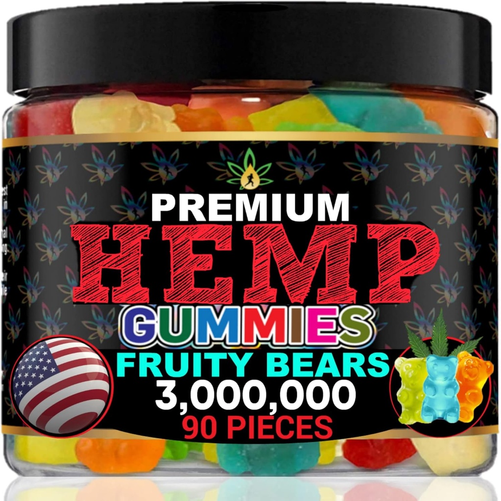Gummies de chanvre pour le soutien du sommeil, la détente, le calme, le confort-haute puissance Hempoil Ours Gommy La paix et la détente-Fruits-Fruits naturels Omega Hemp Edibles-Fabriqués aux États-Unis-90 Ours