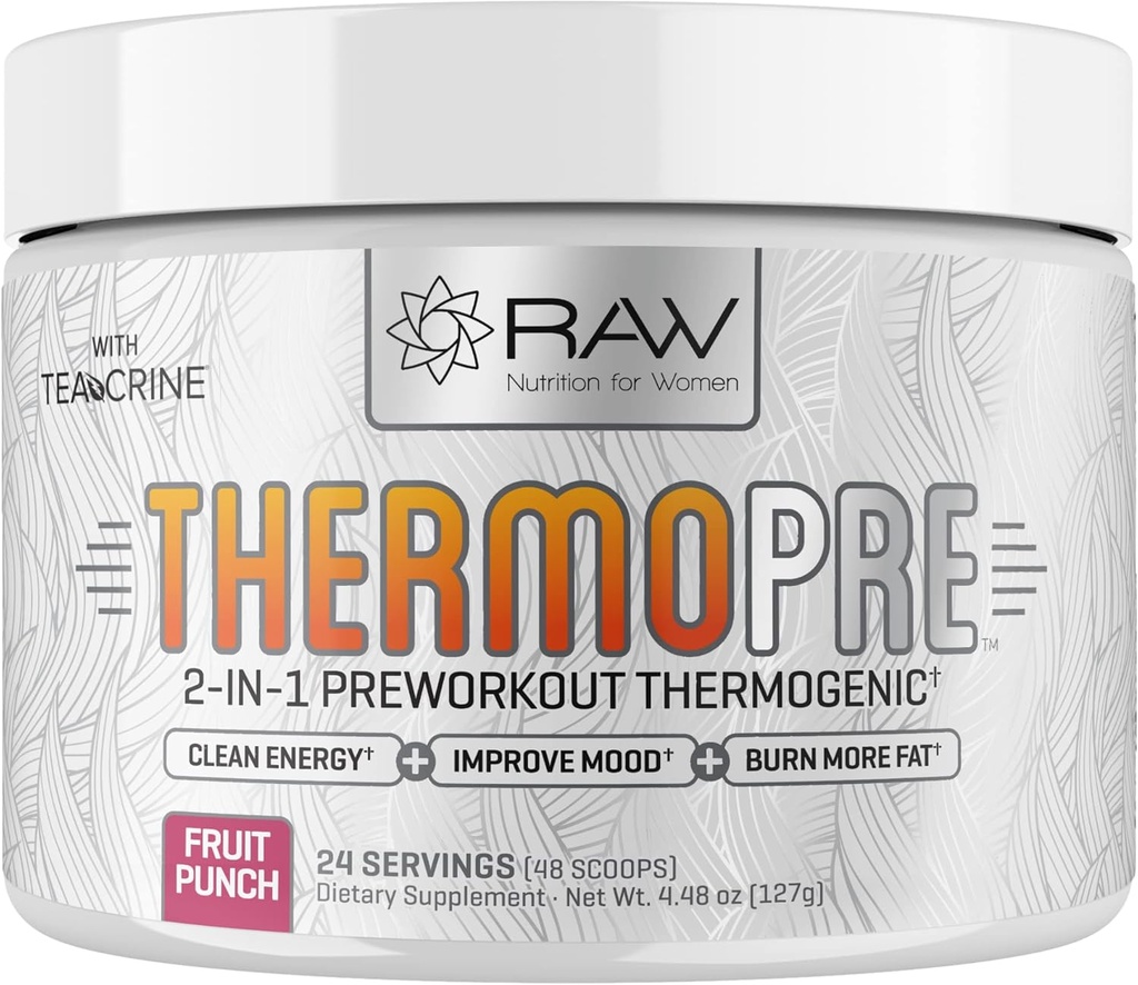 Pré-entraînement Thermogénique poudre de brûleur de graisse pour les femmes et les hommes, supplément énergie et perte de poids – Focus & Métabolisme Boissons Booster – Pas d'édulcorants artificiels, punch de fruits, 24SV