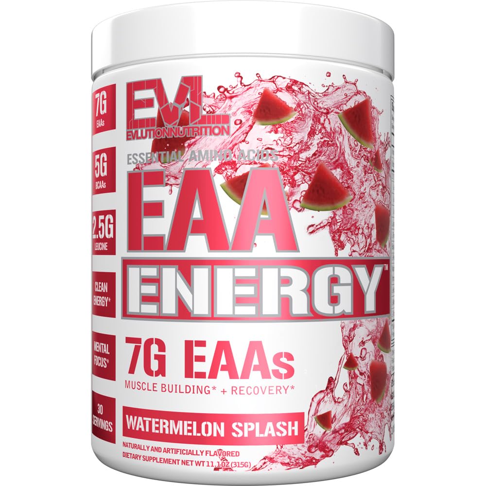 Poudre d'acides aminés des AEA - Energisant les acides aminés essentiels de l'EAA avant et après l'entraînement Poudre pour Muscle Building Énergie et récupération Support avec 7g par service Plus 5g BCAAs (Watermelon, 30 portions)