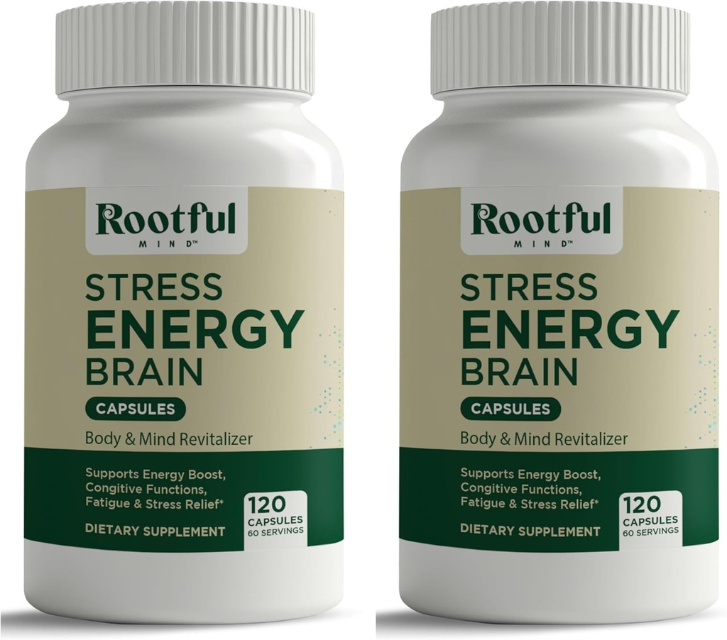 Stress Energy Cerveau - Supplément Fatigue avec Cortisol, Stress, Energy Support - Rhodiola Rosea, Lions Mane, L Theanine, Ginkgo Biloba, Lait Thistle, Fer - 2 mois d'approvisionnement
