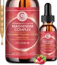 Triple complexe de magnésium gouttes liquides - Glycinat de magnésium gouttes liquides, Taurat et Citrate avec L-théanine, vitamine B6 pour le sommeil, Muscle, Santé immunitaire, Vegan, Non-OGM, Fraise Flavor, 2 Fl OZ