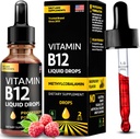 Vitamine B12 gouttes liquides - Végétalien B12 vitamines 5000 mcg méthylcobalamine Sublinguale à action rapide B complexe Vitamine liquide B2, B3, B6 - Non-OGM, Pas de lait, Soy et sucre, Arôme framboise, 2 fl. oz.