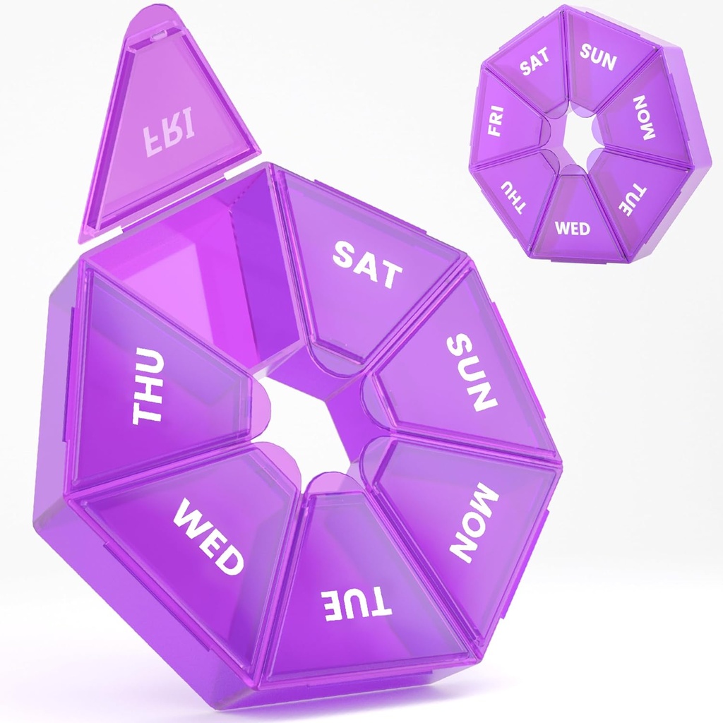 Organisateur hebdomadaire de pilules, 2 packs Portable Pill Box Case de médecine 6 Couleurs (Sept jours) Nouvelle édition pour la vitamine/huile de poisson/pills/Supplements-Arthrite Friendly (Purple)