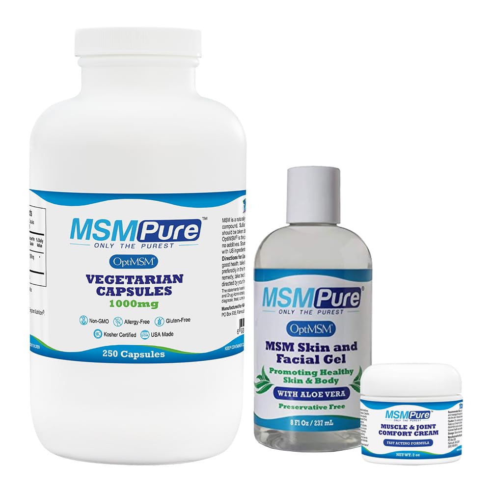 KALA Health MSMPure Starter Bundle with MSM Capsules 250 Count, MSM Muscle & Joint Cream 2oz et MSM Gel avec Aloe biologique 8oz