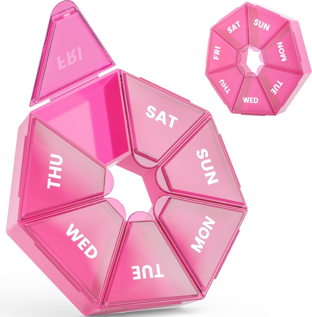 Organisateur hebdomadaire de pilules, 2 packs Portable Pill Box Medicine case 6 Couleurs (Sept jours) Nouvelle édition pour Vitamine/Huile de poisson/Pills/Supplements-Arthrite Friendly (Rouge)