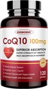 ZEBORA CoQ10-100mg-Softgels avec PQQQ, BioPerine et Omega-3, supplément haute absorption Coenzyme Q10, puissant antioxydant, soutien cardiaque et production d'énergie 120 portions, non-OGM