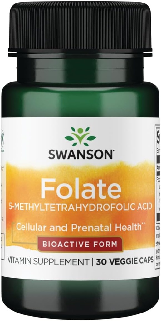 Swanson Folate (5-Methyltetrahydrofolic Acid) 400 mcg 30 Veg Capsules