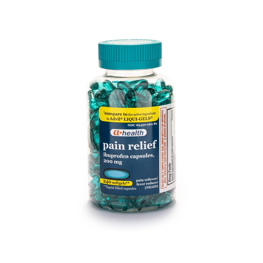 A+Santé Ibuprofène 200 Mg Softgels, analgésique/réducteur de fièvre (AINS), 240 Nombre