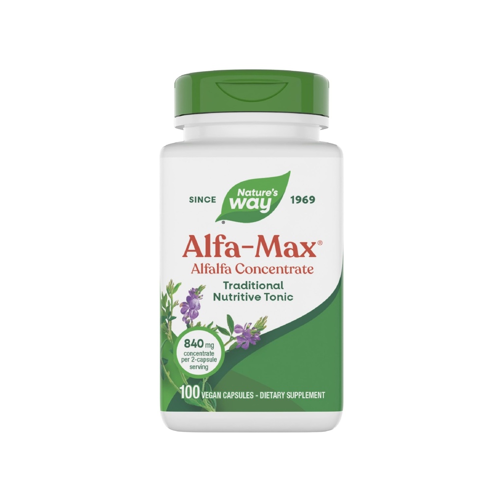 Nature's Way Alfa-Max - Supplément Alfalfa - Alfalfa Leaf, Stem & Flower - Sans gluten et végétalien - 100 capsules