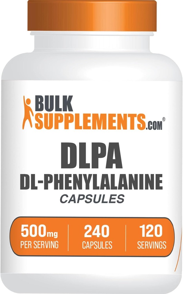 BulkSupplements.com Capsules DL-Phenylalanine - Capsules DLPA, DL-Phenylalanine 500mg - Suppléments DLPA, sans gluten - 2 Capsules par portion, 240 Capsules (paquet de 1)
