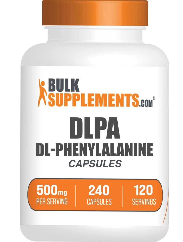 BulkSupplements.com Capsules DL-Phenylalanine - Capsules DLPA, DL-Phenylalanine 500mg - Suppléments DLPA, sans gluten - 2 Capsules par portion, 240 Capsules (paquet de 1)