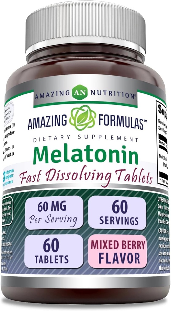 Formules étonnantes Melatonin Supplément à dissolution rapide de 60 Mg par service