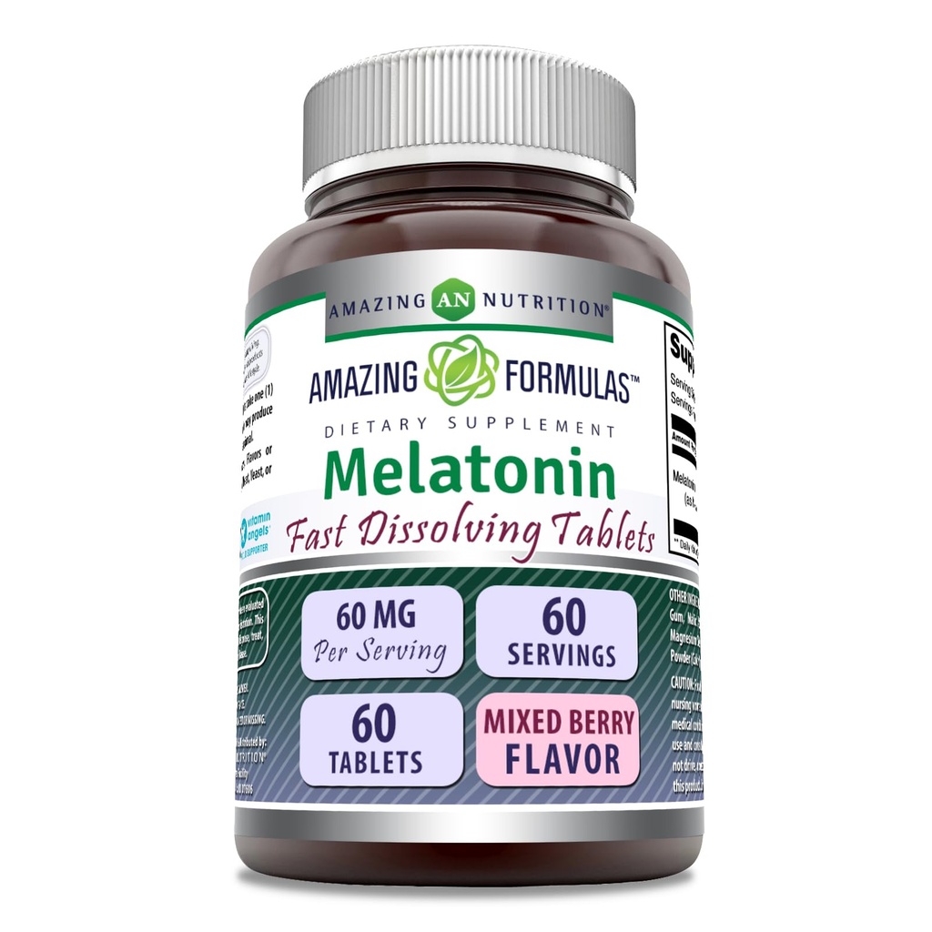 Formules étonnantes Melatonin Supplément à dissolution rapide de 60 Mg par service