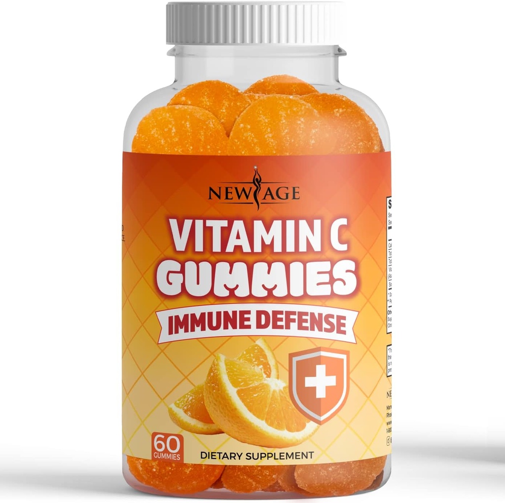 NOUVEAUX AGE Vitamine C Gummies Orange Vitamine C Gummy - Soutient un système immunitaire sain - Végétarien sans gluten (60 Gummies)