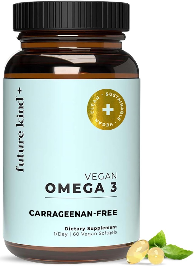 Supplément Vegan Omega 3 de futur genre - Bouteille de verre, Algae sans carrageenan, DHA & EPA pour le soutien conjoint et l'humeur - 2 mois d'approvisionnement pour enfants et adultes