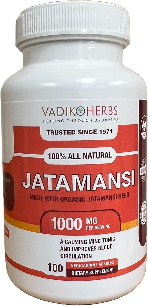 Vadik Herbes certifié biologique Jatamansi Spikenard Racine (Nardostachys jatamansi) Poudre (100 Vegicaps)