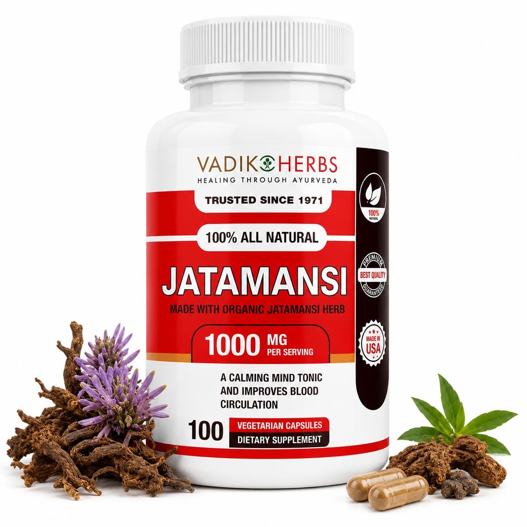 Vadik Herbs Jatamansi Capsules 1000mg, 100 Vegetarian Capsules | Organic Jatamansi Root (Nardostachys jatamansi), Ayurvedic Herb for Calm, Clarity & Restful Sleep, Non-GMO