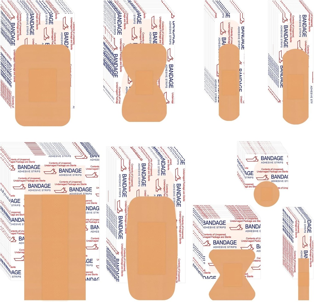 VAIPI 880 Pack Bandages Variety Pack Waterproof Fingertips Bandages Tailles variées Premiers soins Fournitures Assortiment de tissu adhésif Bandage Bulk Breathable Butterfly Bandage for Wound Care (9 Styles)