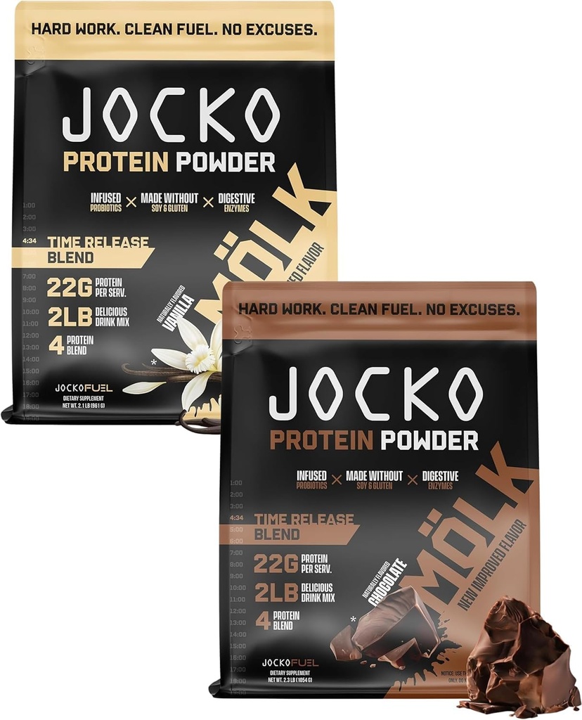 Jocko Fuel Protein 2 Pack Bundle - Jocko Mölk Chocolate + Vanilla (2 Flavors) (2lb Each)