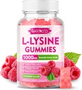 L-Lysine 1000mg Gummies, Supplément Lysine pour Adultes et Enfants, Supplément Acide Amino Essentiel pour Lèvres et Santé Orale, Boost Immune & Collagène & Calcium, Sans Sucre, Arôme aux Framboises, 60 Compte