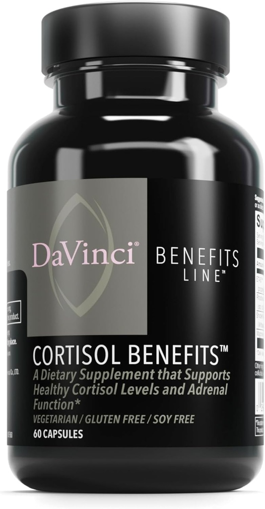 DaVinci Labs Cortisol Benefits - Supplément diététique pour soutenir les niveaux de cortisol sains et la santé adrénale - avec extrait d'Ashwagandha, racine de roquette de Rhodiola et plus - sans gluten -60 capsules végétariennes