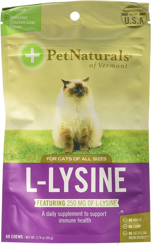 Animaux naturels du Vermont L-Lysine 60 Chews en forme de fun pour chats - 2 pack