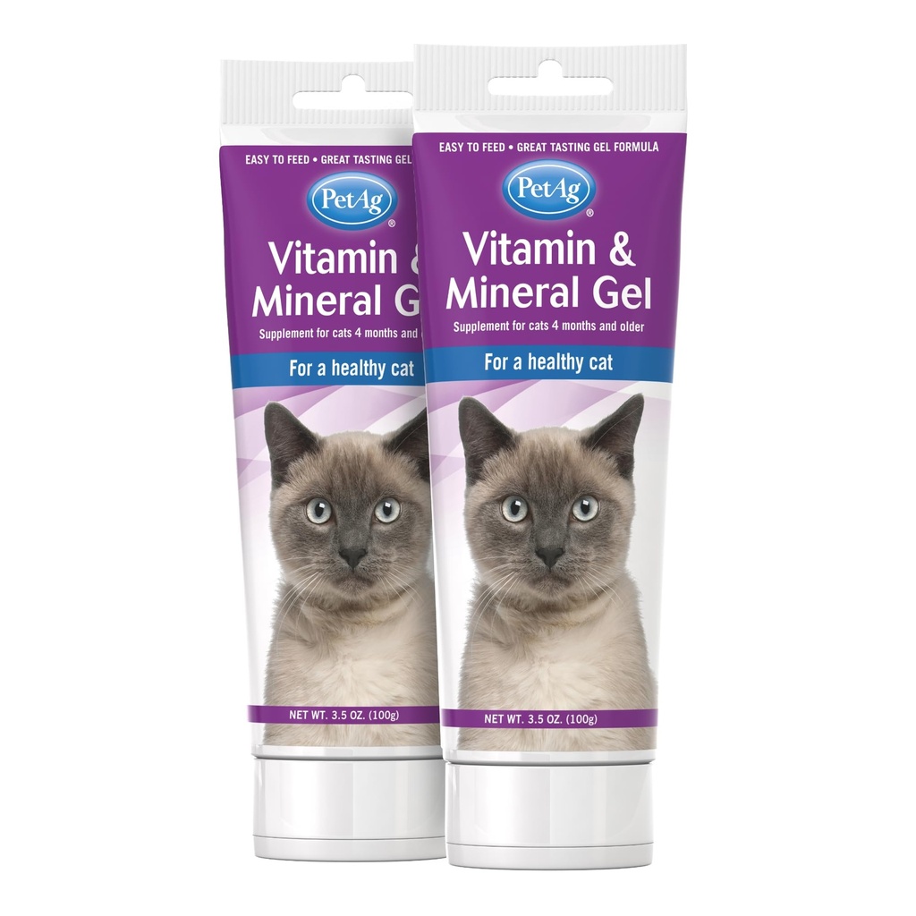 Supplément de vitamine et de gel minéral PetAg pour chats - 3,5 oz, paquet de 2 - Fournit des vitamines et minéraux de base quotidiens pour les chats de 4 mois et plus - Facile à digérer