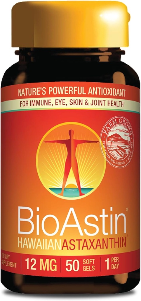 Nutrex Hawaï BioAstin Hawaiian Astaxanthin - 12mg, 50 Softgels - Farm-Direct Supplément antioxydant Premium pour soutenir la santé des yeux, de la peau, des articulations et du système immunitaire - Non-OGM et sans gluten