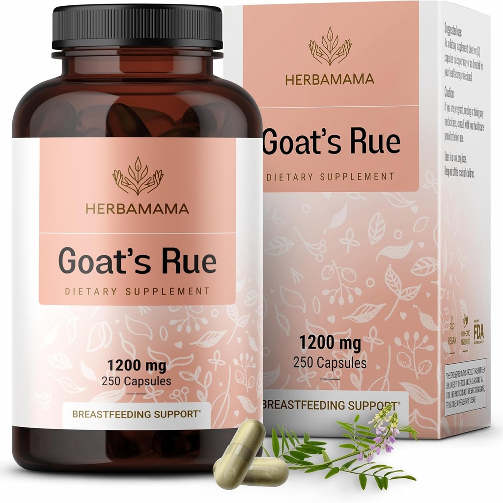 HerbAMAMA Goat's Rue Capsules - 1200mg Galega Officinalis pour le soutien de lait maternel d'allaitement - Vegan, non-GMO Goats Rue Herb Lactation Supplément