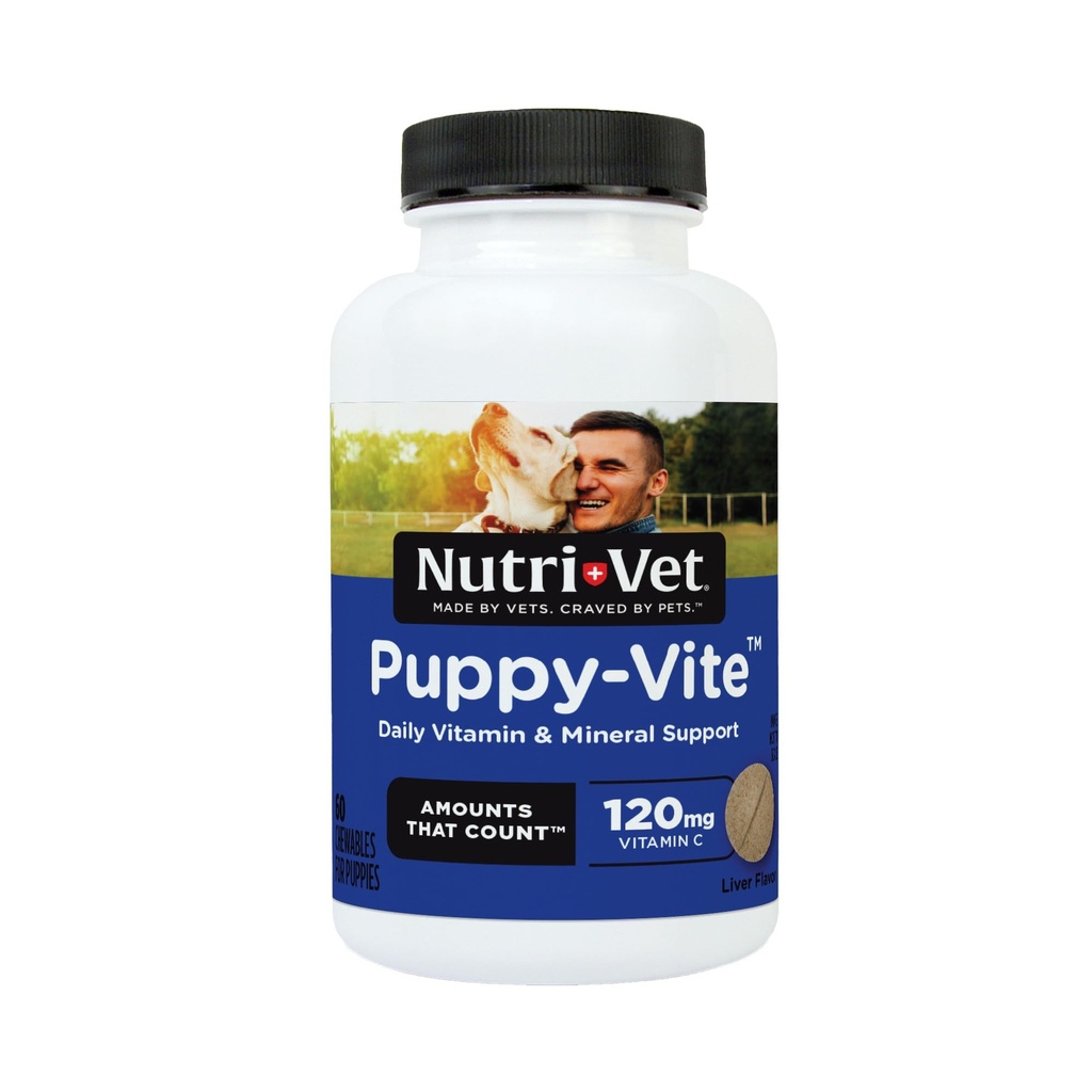 Nutri-Vet Puppy-Vite Chewables pour chiots, formulé avec des vitamines et des minéraux pour soutenir un régime équilibré, grande source de vitamine C, 60 comte
