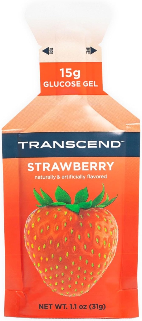 Transcend Foods Gel d'énergie aux fraises (1,1 oz, paquet de 24) – Gel de glucides à action rapide, goût aux fraises, sans caféine, sans gluten