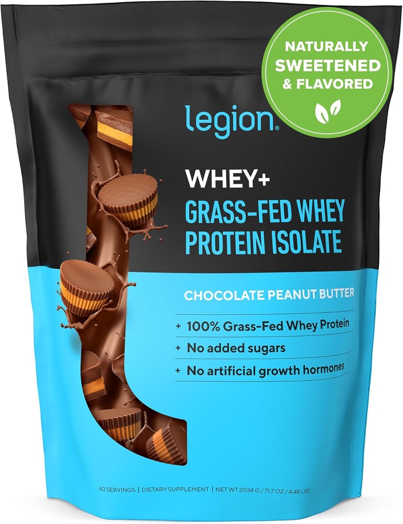 LÉGION Whey+ Protein Whey Isolate from Grass Fed Vows - Whey Protein Isolate Poudre faible en calories, non-OGM, sans sucre, sans lactose et sans gluten, toutes les protéines naturelles en poudre pour hommes et femmes (30 portions)