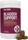 Pet MD Bladder Support Plus Cranberry pour chiens - Soutien Contrôle de la vésicule et santé de l'urine - Aide pour soulager le chien UTI & Incontinence - Wild Yam Root & Cranberry Bladder Bites pour chiens - 60 ct