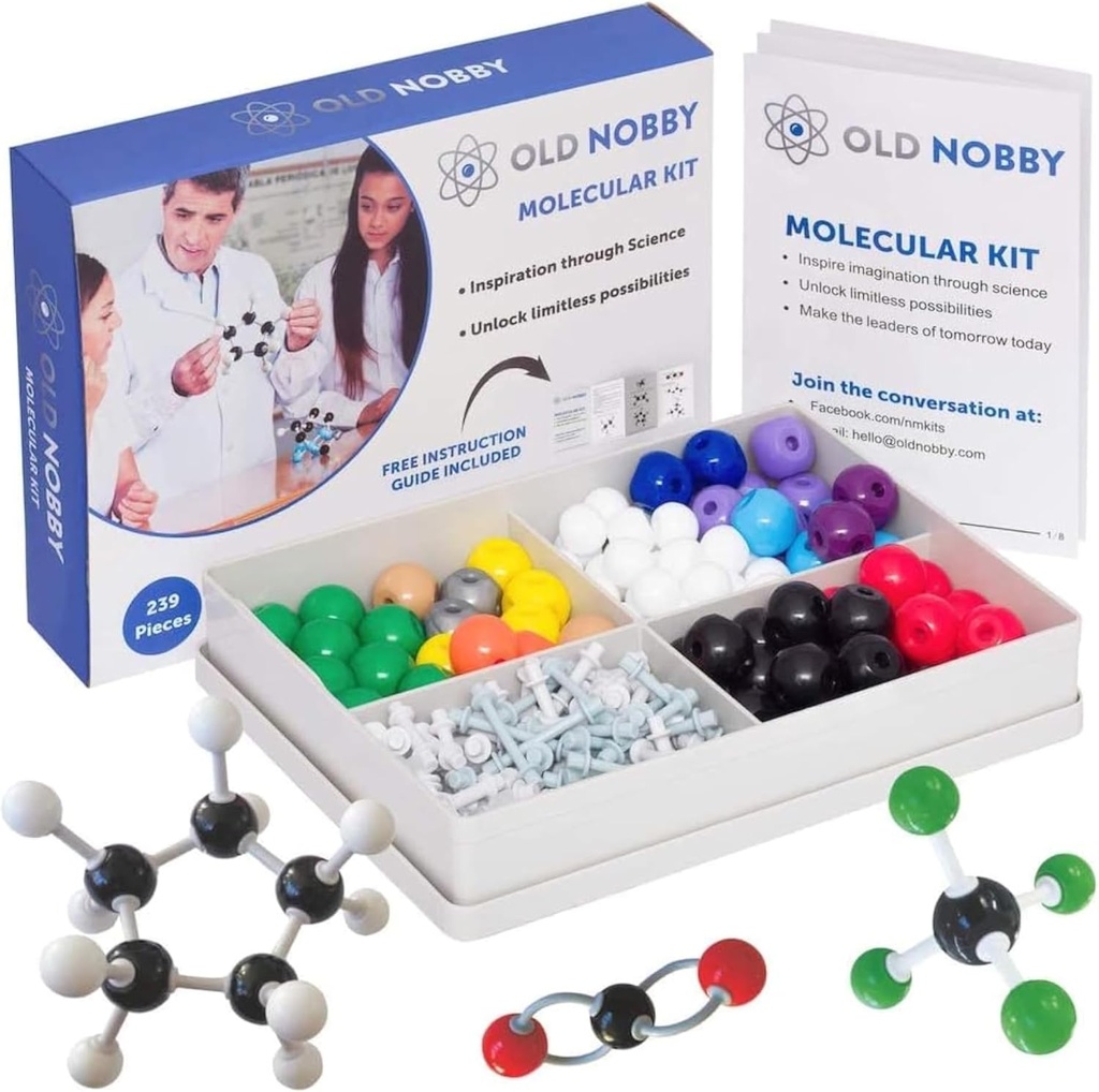 Lessons in Chemistry Model Kit - Old Nobby 240 Pc Ensemble moléculaire Chimie organique pour les étudiants - Kit de modèle moléculaire complet pour STEM, visualisation des atomes, des liens et des structures