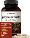 NatureBell Psyllium Husk Fiber Supplement, 1,500mg Per Serving, 360 Capsules | with Inulin & Chia Seed | Organic Soluble Fiber for Digestive & Gut Health | Plant-Based, Non-GMO, Gluten-Free