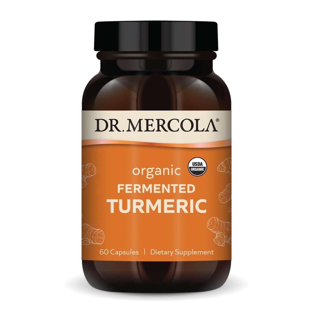 Dr. Mercola Organic Fermented Turmeric - 370 mg Fermented Turmeric - Curcuminoïdes à forte biodisponibilité - USDA Organic, non-OGM, sans gluten et sans soja - 60 capsules (30 portions)