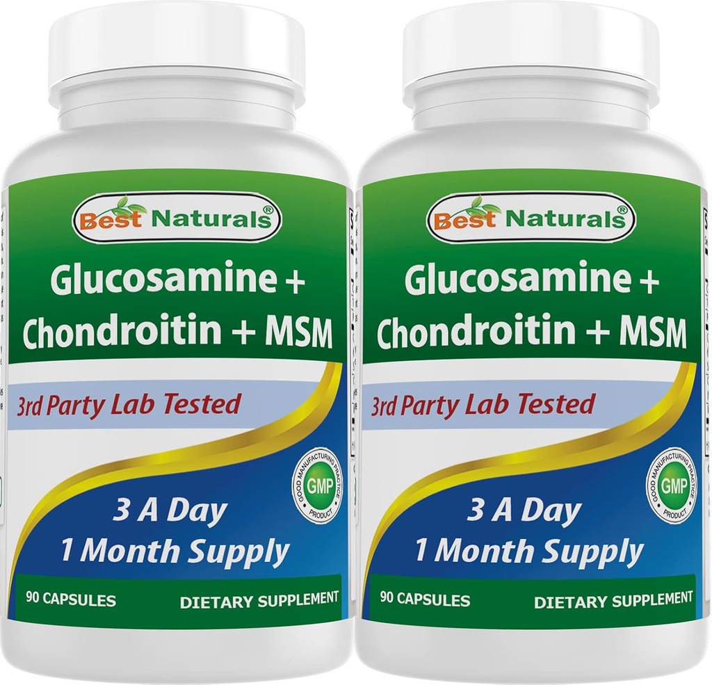Best Naturals, Glucosamine Chondroitin MSM Supplements, 2600 mg per Serving, 90 Capsules (90 Count (Pack of 2))