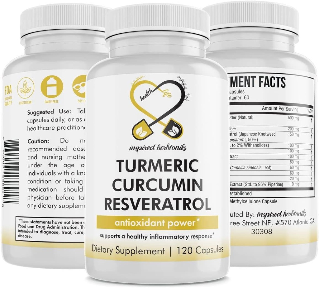 Supplément nutritionnel curcumin curcumin curcumin, propriétés antioxydantes, supporte une bonne inflammation et système immunitaire, 120 capsules véganes